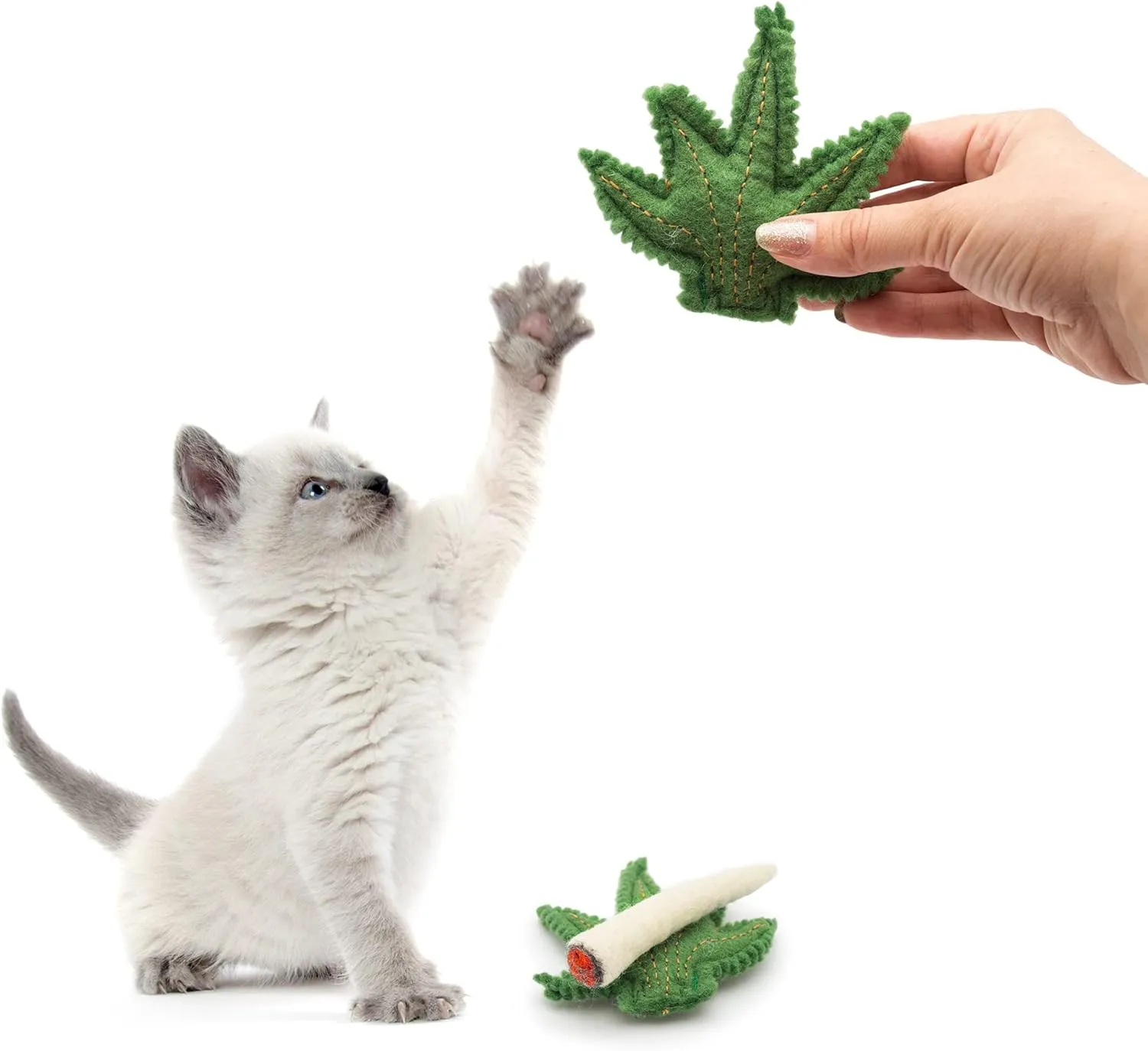 Glaciart One Catnip Joint & Leaf Cat Toy Set | Crack for Funny Kittens, Stimulating Toys for Boredom, Exercise & Play | Filled w/Organic Catnip to Excite/Calm Kitty | Organic Idea