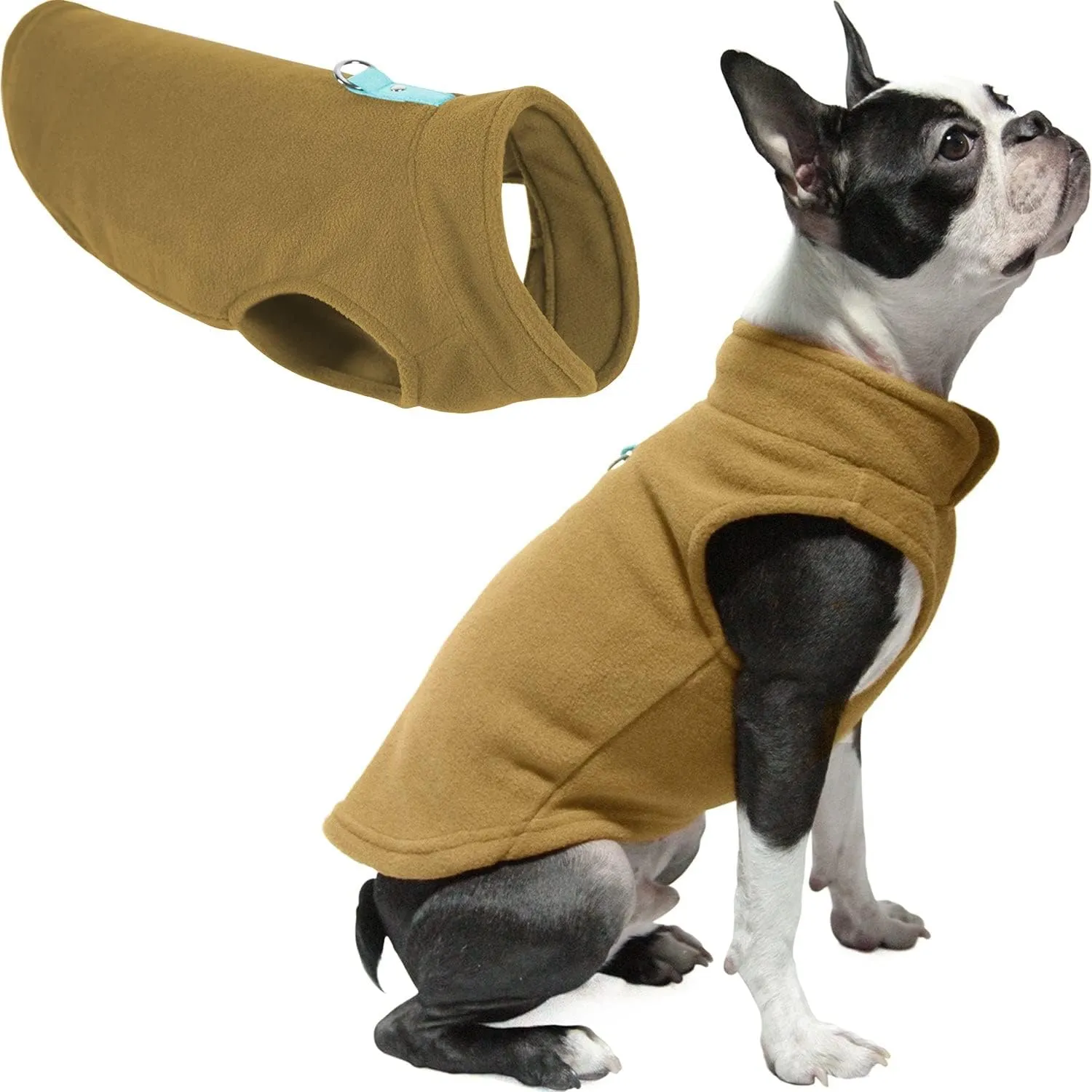 Gooby - Fleece Vest, Small Dog Pullover Fleece Jacket with Leash Ring, Clay, Small