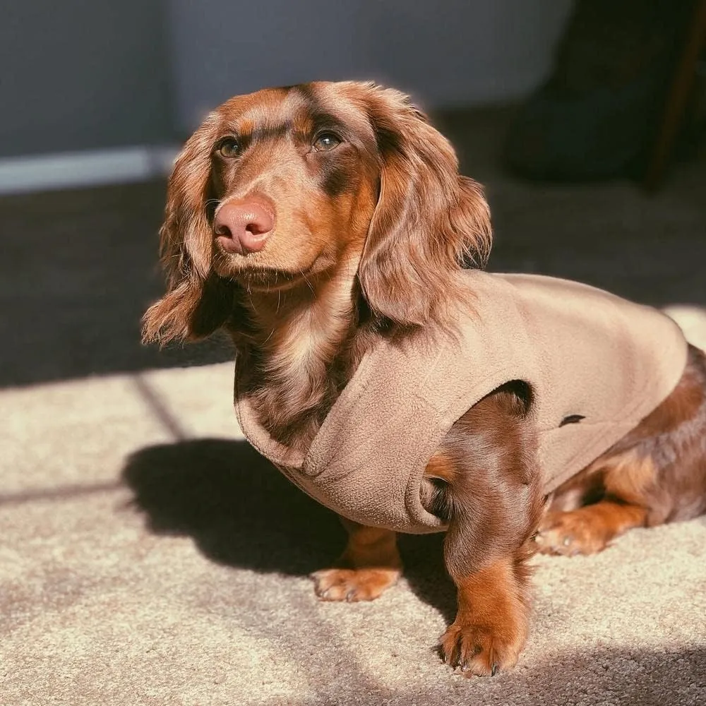 Gooby - Fleece Vest, Small Dog Pullover Fleece Jacket with Leash Ring, Clay, Small