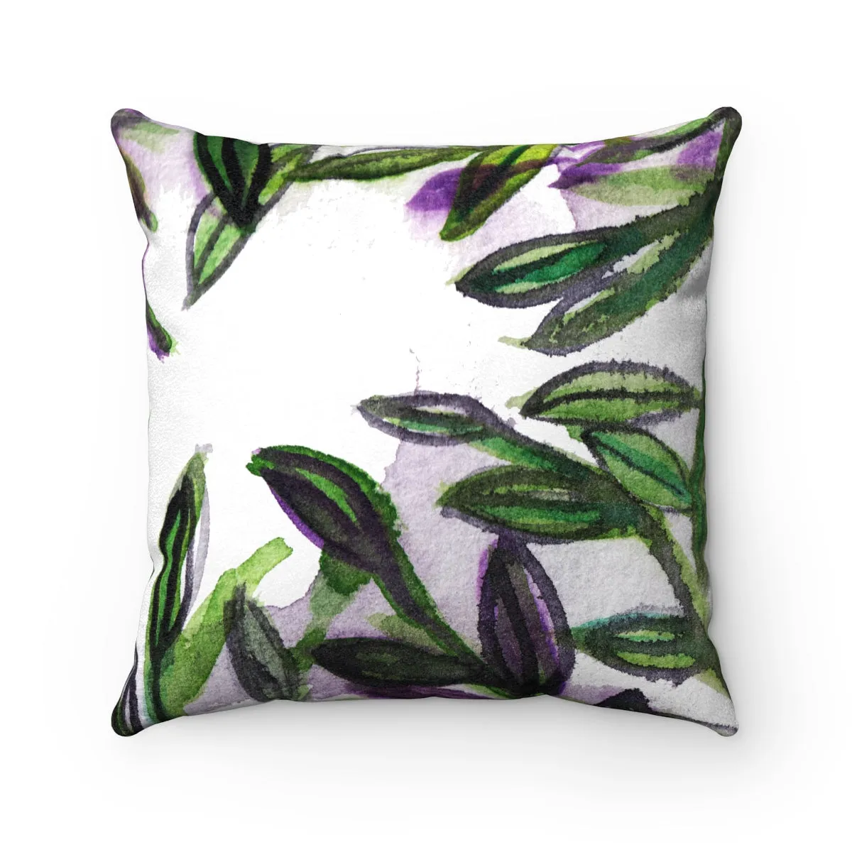 Green Tropical Leaf Pillow, Best Leaves Print Luxury Faux Suede Square Pillow - Made in USA
