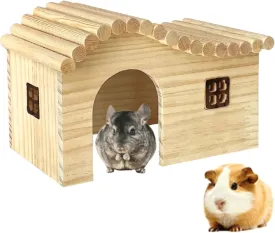 Guinea Pig Wood Hideout Hut with Window Small Animal Wooden House for Rat Chinchilla Hedgehog Hamster Rabbit Bunny (Large)