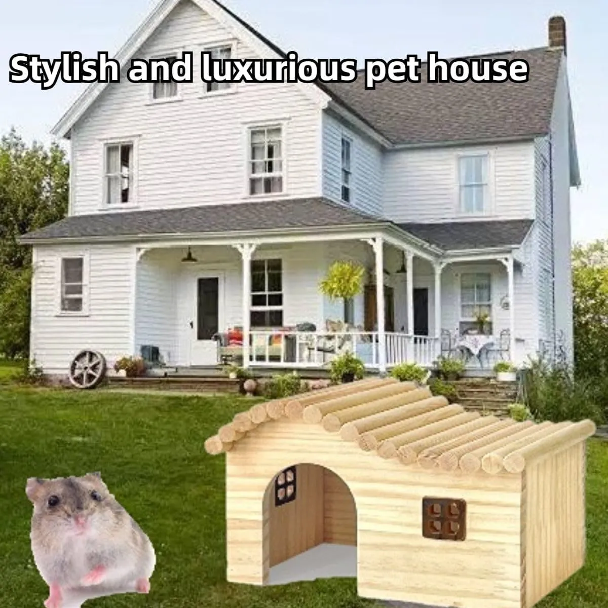 Guinea Pig Wood Hideout Hut with Window Small Animal Wooden House for Rat Chinchilla Hedgehog Hamster Rabbit Bunny (Large)