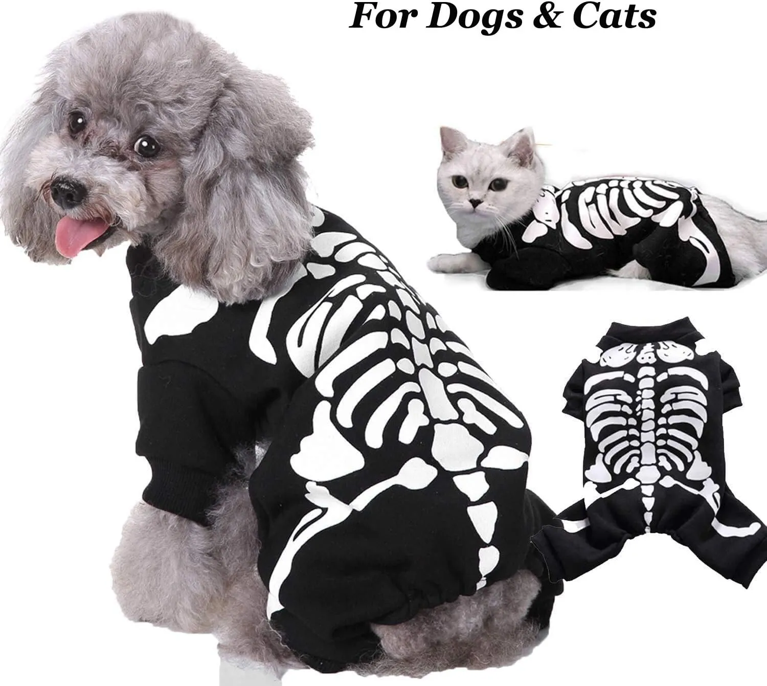 Halloween Costume for Pet Dogs Cats Spider/Skeleton Pet Costumes for Small Medium Large Dogs Party Costume Clothes Pet Jumpsuit Shirt Cosplay Dress Up Puppy Apparel (Large, Black Skull Skeleton)