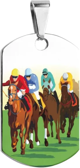 Horse Racing Cartoons Stainless Steel Pet ID Tags Personalized Dog and Cat Tags Cute Collar Tags Dog Tags