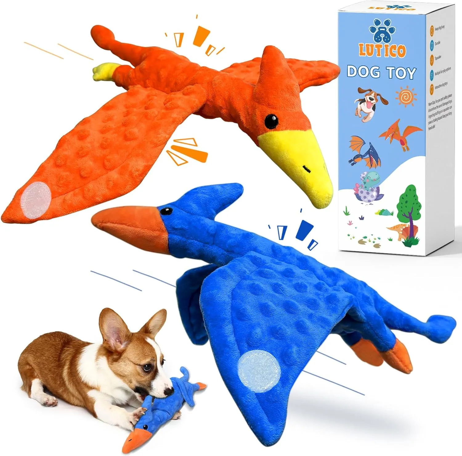 Interactive Dinosaur Dog Puzzle Toys - 2 Pack Squeaky & Crinkle Treat Dispensing Toy for Small, Medium & Large Dogs - Hide & Seek Enrichment Toys for Training, Boredom & Chewing Fun