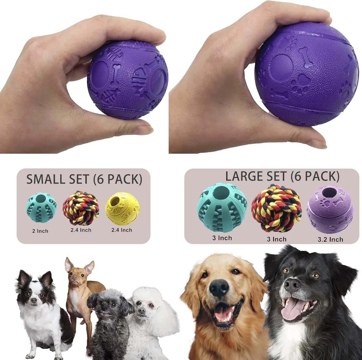 Jalousie Dog Puzzle Balls Dog Treat Dispensing Balls Non-Toxic Natural Rubber Dog Chew Toys for Puppy Pet Dog Teething Puzzle Playing Treat Dispenser Rope Balls (Small - 4 Pack)