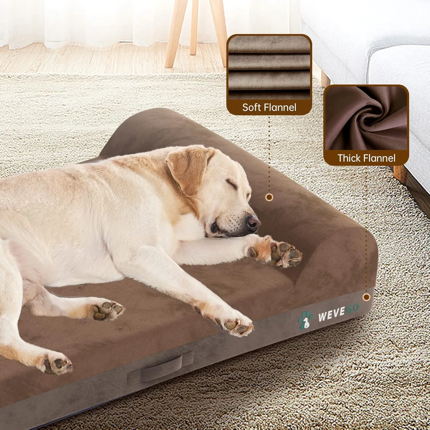 Jumbo Orthopedic Dog Bed, Pillow Dog Bed with Thicken Gel Memory Foam Flannel Fabric, Durable Waterproof Liner & Removable Washable Cover with Non-Slip Bottom