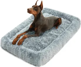 KISYYO Deluxe Dog Bed Mat for Extra Large Dogs Fluffy Cozy Kennel Pad Washable Dog Crate Mat 42 inch with Pillow Edge Design