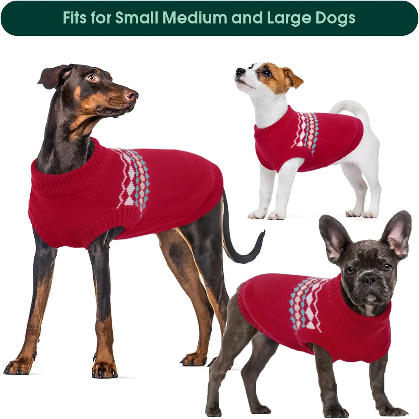 Kuoser Dog Sweater for Small Male Dogs - Knitted Christmas Pullover, Fall Winter Puppy Apparel for Chihuahua, Bulldog, Dachshund, Pug, Yorkie - Red, Size S