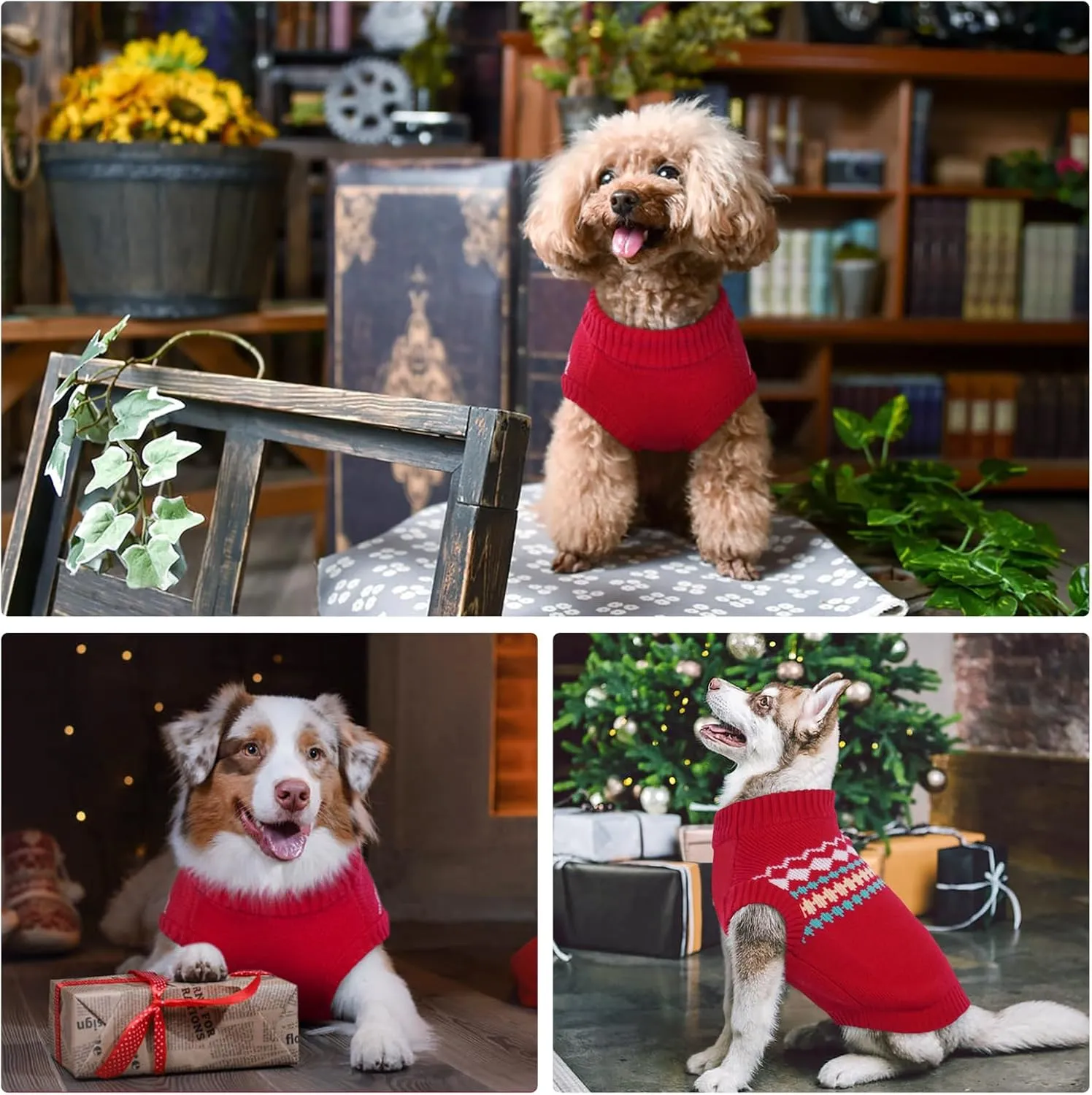 Kuoser Dog Sweater for Small Male Dogs - Knitted Christmas Pullover, Fall Winter Puppy Apparel for Chihuahua, Bulldog, Dachshund, Pug, Yorkie - Red, Size S