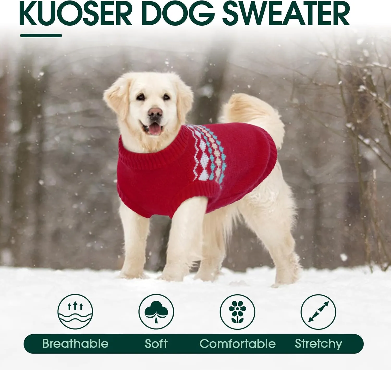 Kuoser Dog Sweater for Small Male Dogs - Knitted Christmas Pullover, Fall Winter Puppy Apparel for Chihuahua, Bulldog, Dachshund, Pug, Yorkie - Red, Size S