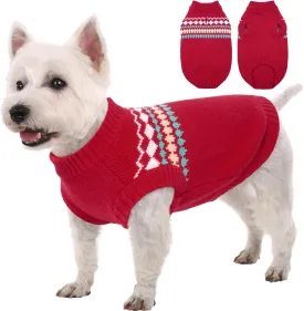 Kuoser Dog Sweater for Small Male Dogs - Knitted Christmas Pullover, Fall Winter Puppy Apparel for Chihuahua, Bulldog, Dachshund, Pug, Yorkie - Red, Size S