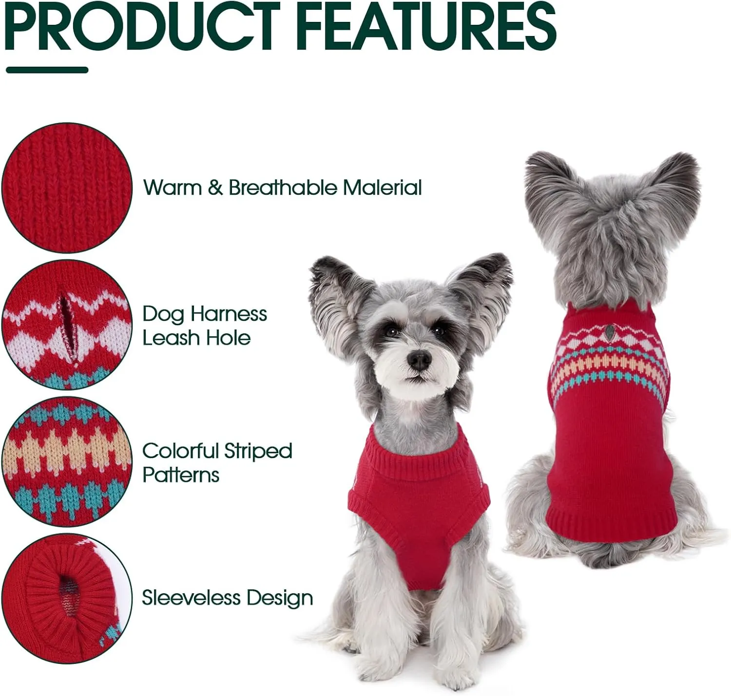 Kuoser Dog Sweater for Small Male Dogs - Knitted Christmas Pullover, Fall Winter Puppy Apparel for Chihuahua, Bulldog, Dachshund, Pug, Yorkie - Red, Size S