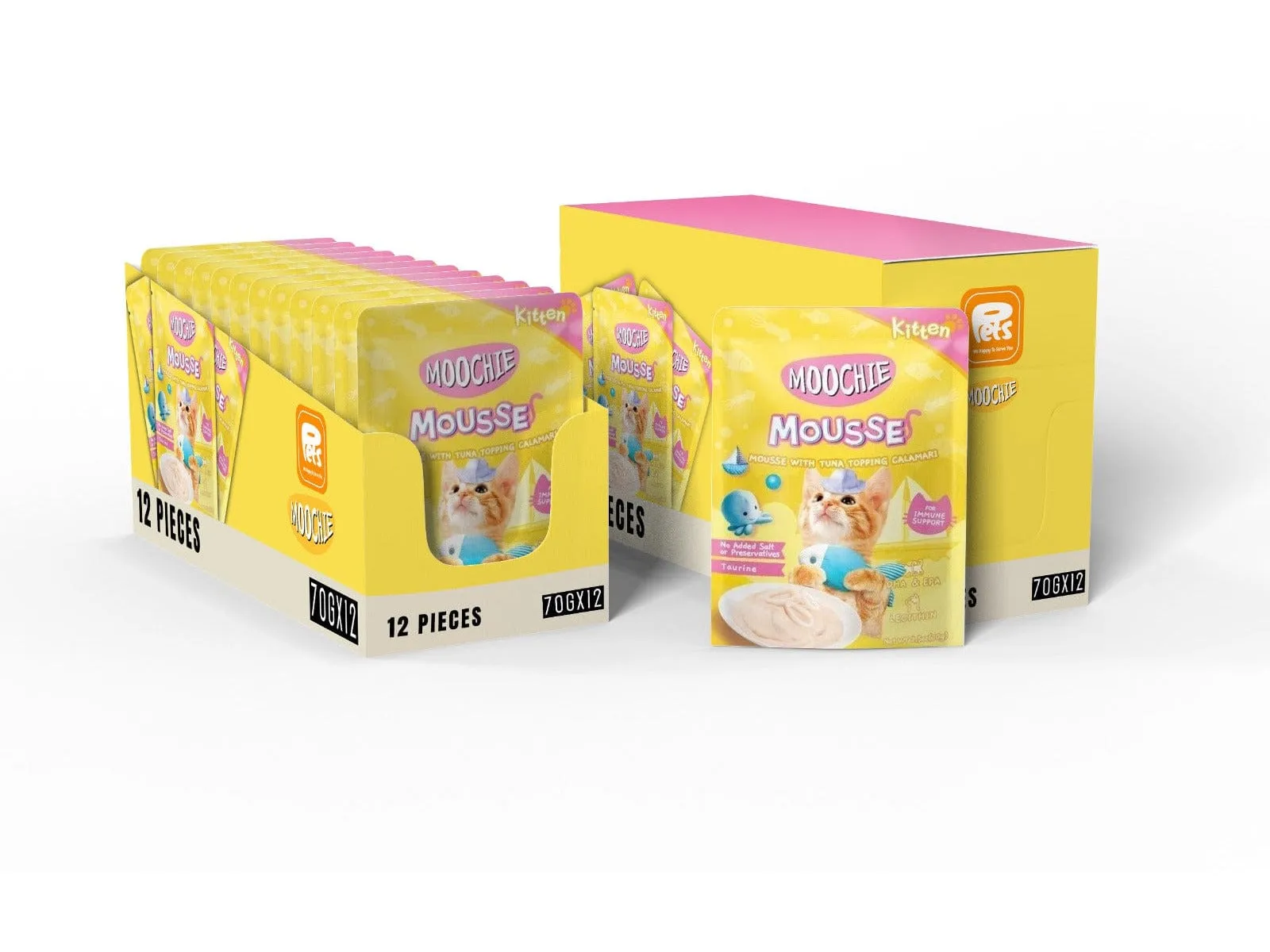 Moochie Kitten Tuna With Topping Calamari Mousse 12X70G. Pouch