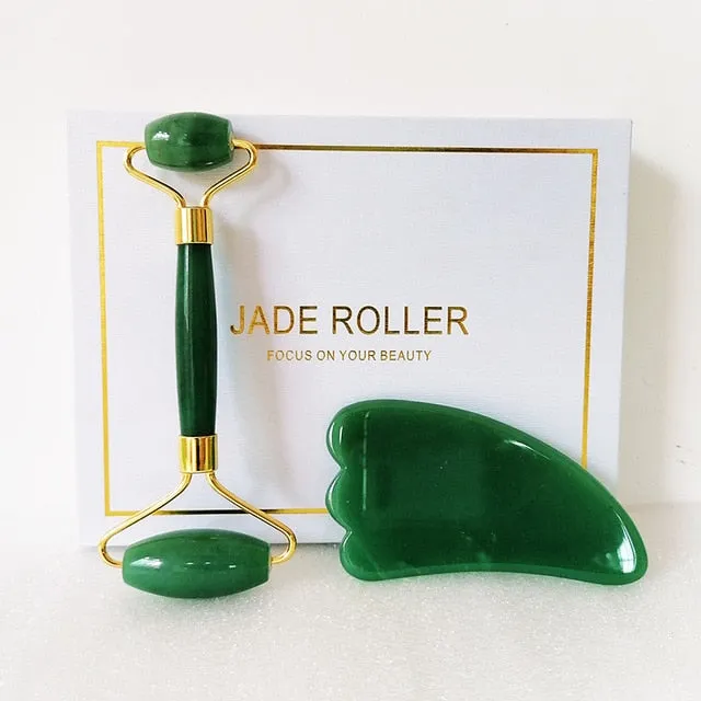 Natural Rose Quartz Roller Noiseless Slimming Face Lift Massager Jade Roller Facial Massage Stone Beauty Skincare Set For Women