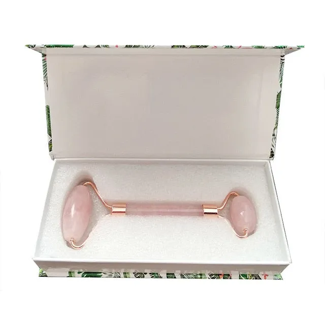 Natural Rose Quartz Roller Noiseless Slimming Face Lift Massager Jade Roller Facial Massage Stone Beauty Skincare Set For Women