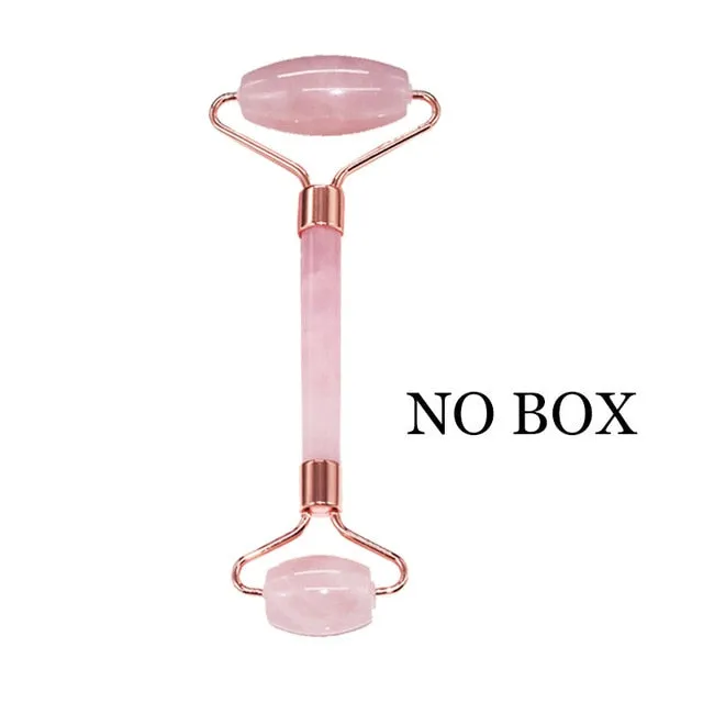 Natural Rose Quartz Roller Noiseless Slimming Face Lift Massager Jade Roller Facial Massage Stone Beauty Skincare Set For Women