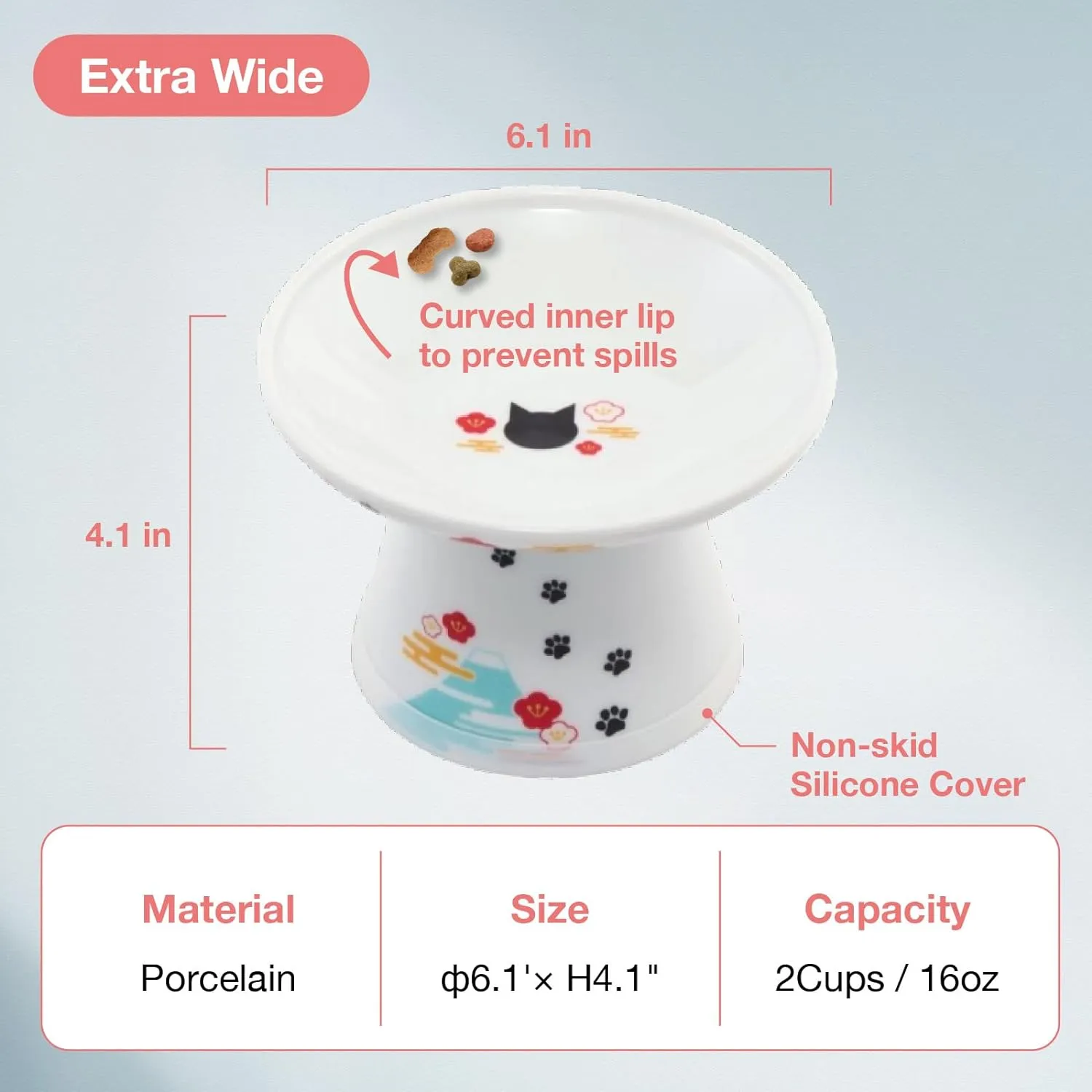 Necoichi Elevated Cat Food Bowl Series (Extra Wide Fuji)