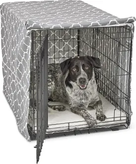 New World Pet Products Dog Crate Cover Featuring Teflon Fabric Protector, Dog Crate Cover Fits Midwest 36-Inch Dog Crates, Light Gray Designer Pattern