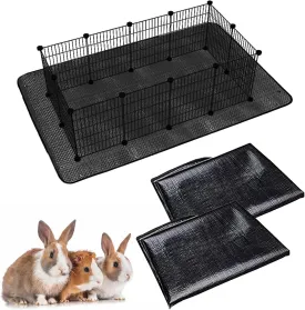 Oncpcare 2Pcs Waterproof Pet Playpen Mat 59"x39" Guinea Pig Cage Liner Tarp Bottom Reusable Base for Rabbits, Bunny, Ferrets and Other Small Animals (Black)