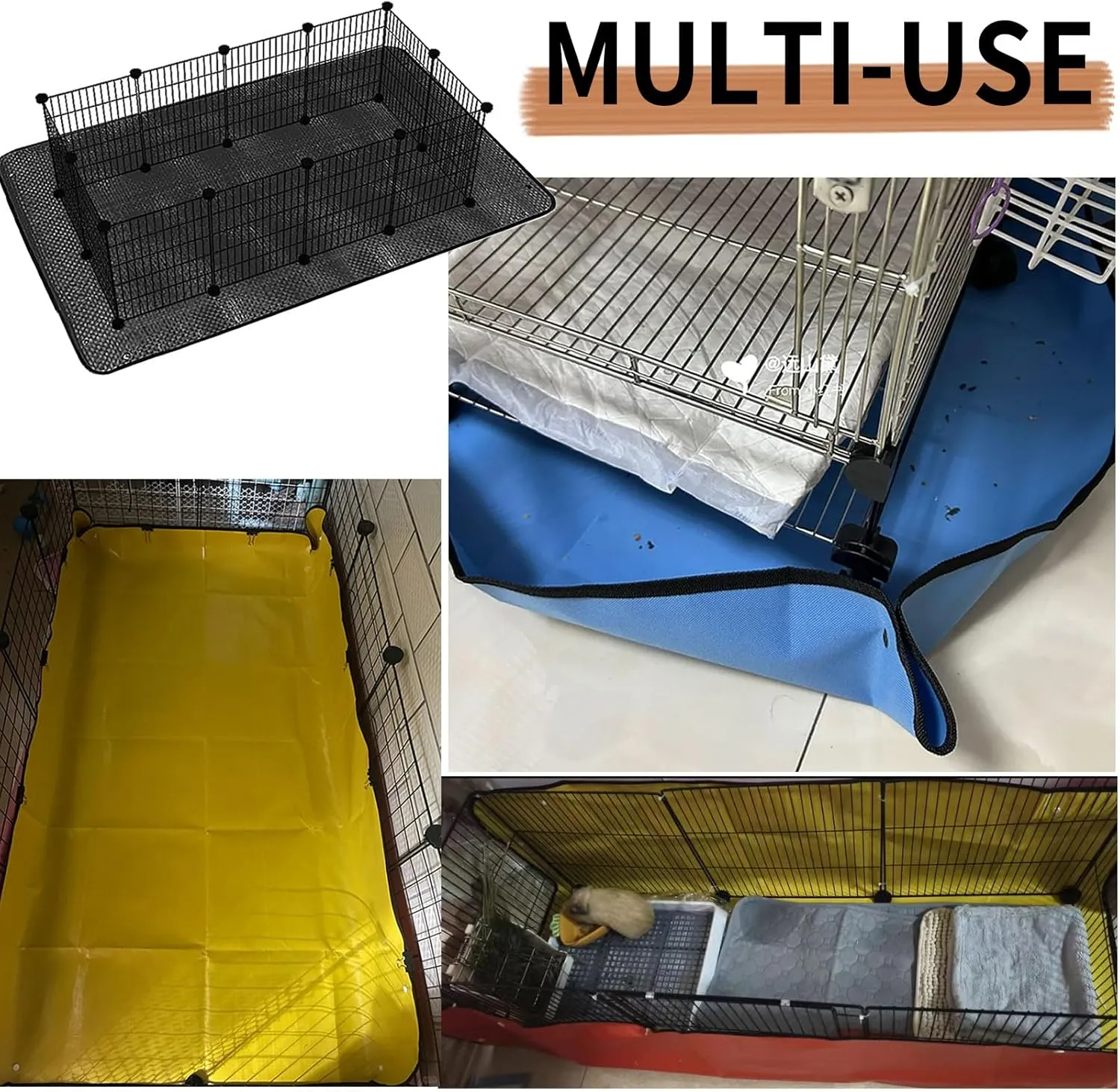 Oncpcare 2Pcs Waterproof Pet Playpen Mat 59"x39" Guinea Pig Cage Liner Tarp Bottom Reusable Base for Rabbits, Bunny, Ferrets and Other Small Animals (Black)