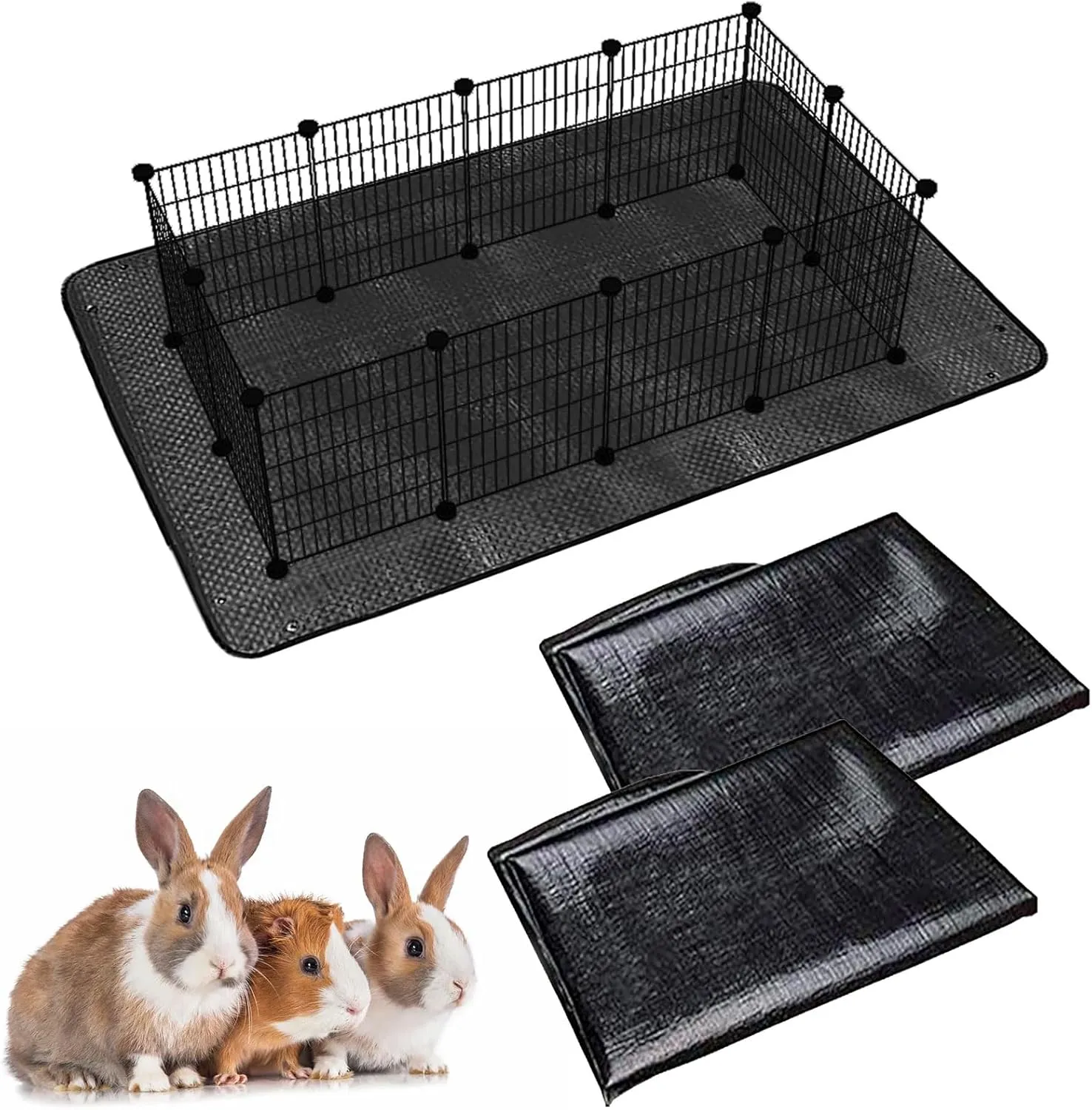 Oncpcare 2Pcs Waterproof Pet Playpen Mat 59"x39" Guinea Pig Cage Liner Tarp Bottom Reusable Base for Rabbits, Bunny, Ferrets and Other Small Animals (Black)