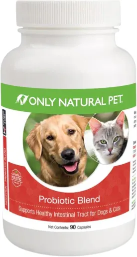 Only Natural Pet Probiotic Dog and Cat Supplement - Digestive & Intestinal Tract Health Enzyme Formula, Puppy & Canine Digestive Support, Best for Stomach Relief & Gas Aid - 90 Capsules.