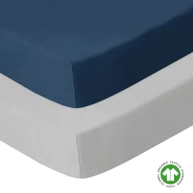 Pack n Play Sheet | Mini Crib Sheet - 2 Pack, 100% Organic Cotton, Fits Graco Pack and Play, Grey & Navy