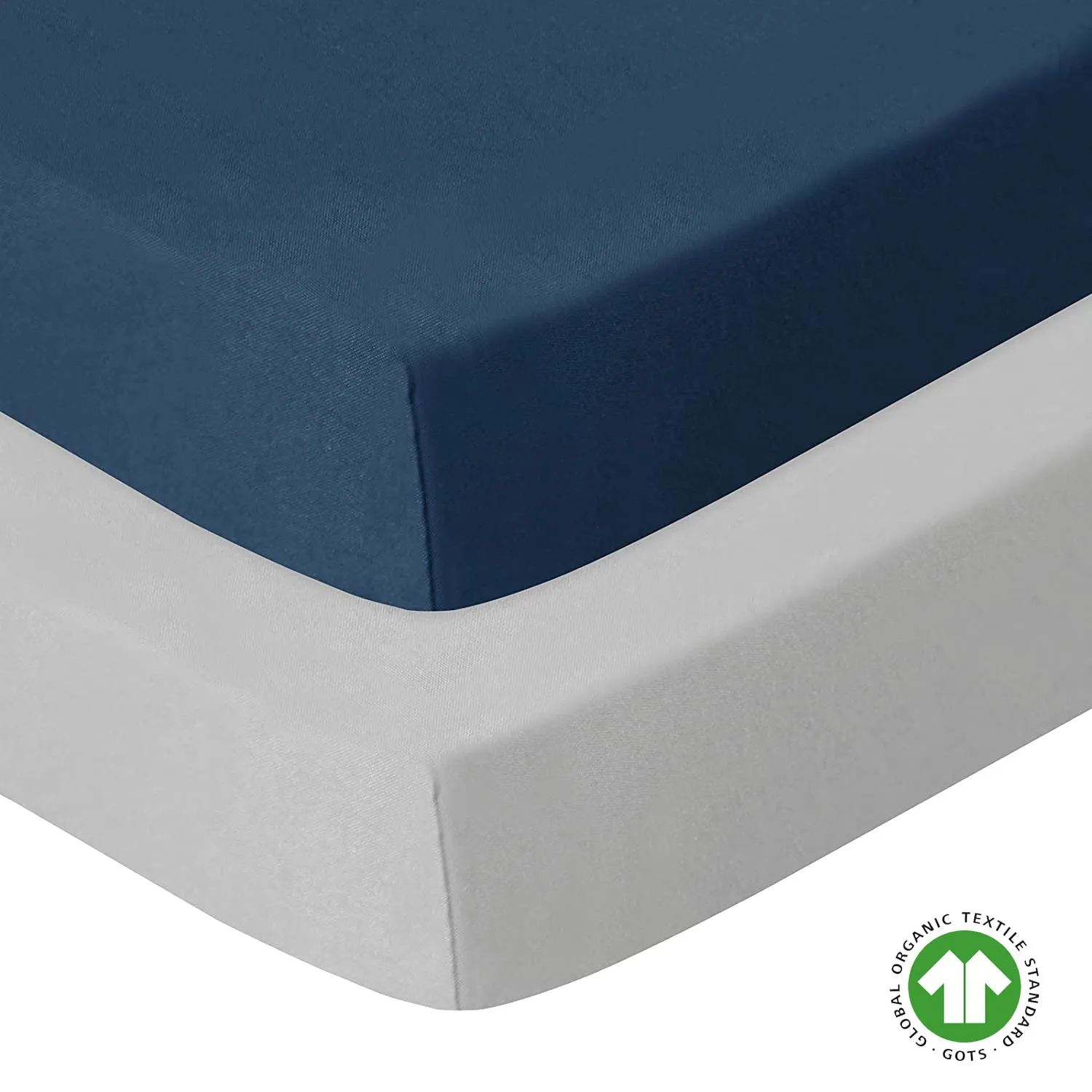Pack n Play Sheet | Mini Crib Sheet - 2 Pack, 100% Organic Cotton, Fits Graco Pack and Play, Grey & Navy