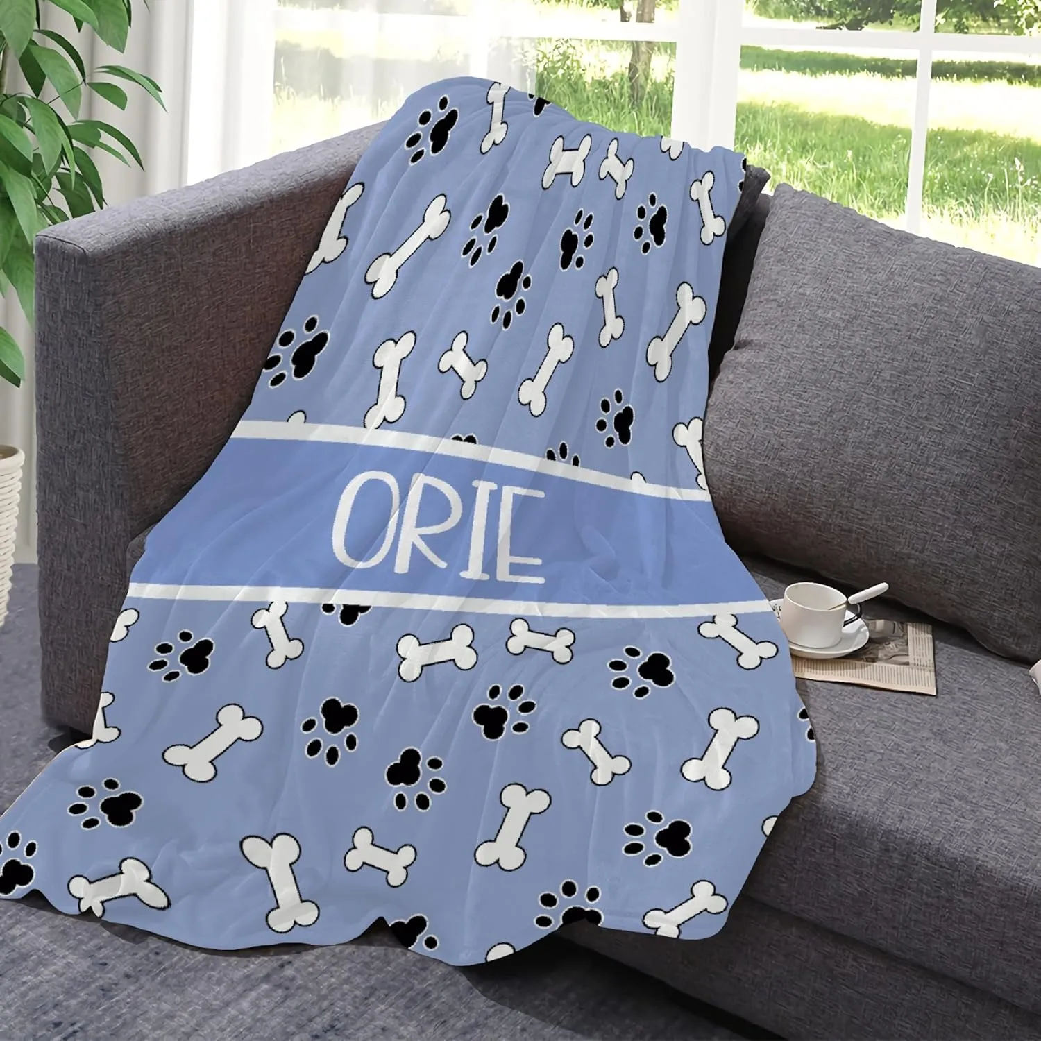 Personalized Photo Throw Blanket - Personalized Dog Blanket Paws Name and Bones for Kids/Adults/Family, Birthday Christmas Souvenir Gift 30"x40" for Toddlers Pets