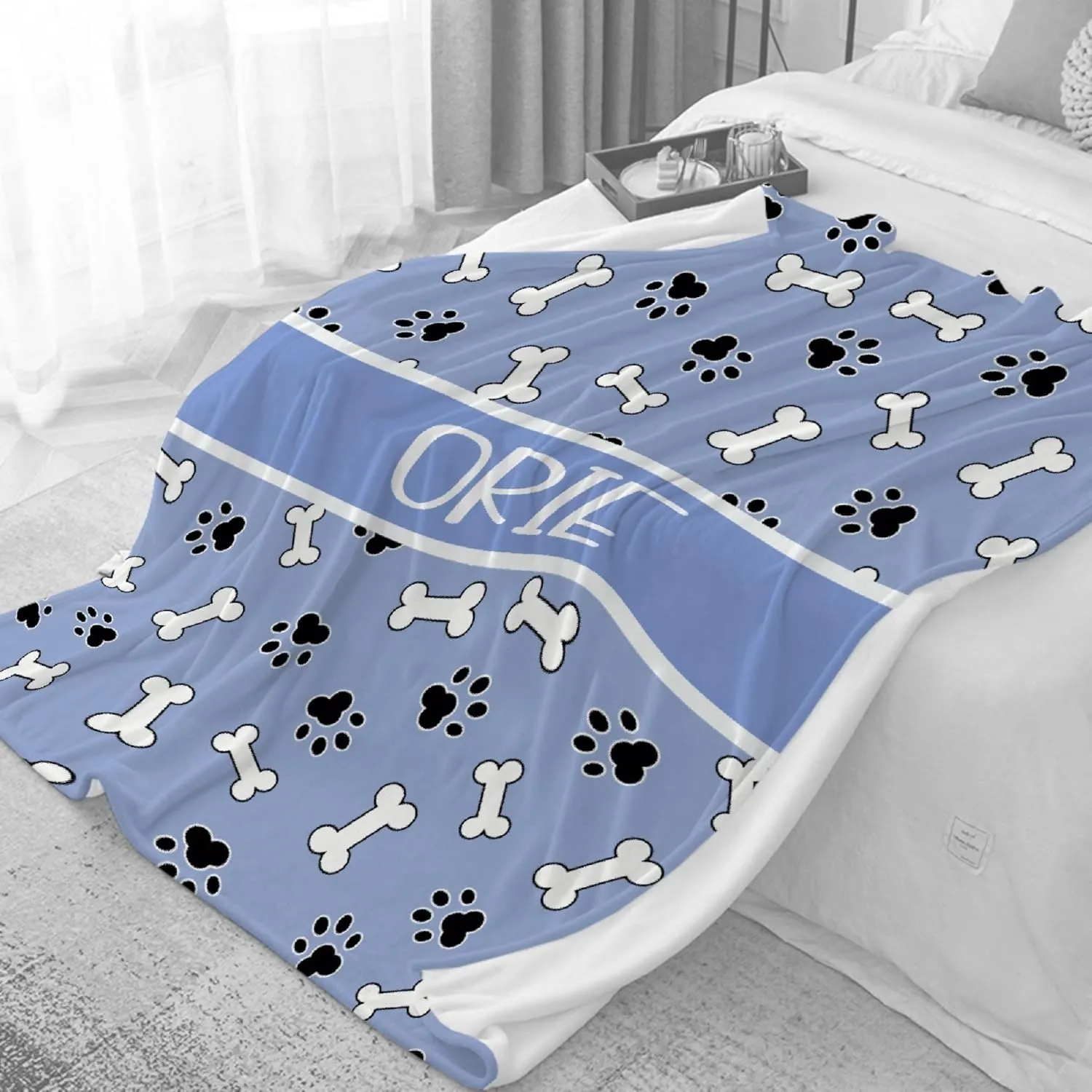 Personalized Photo Throw Blanket - Personalized Dog Blanket Paws Name and Bones for Kids/Adults/Family, Birthday Christmas Souvenir Gift 30"x40" for Toddlers Pets
