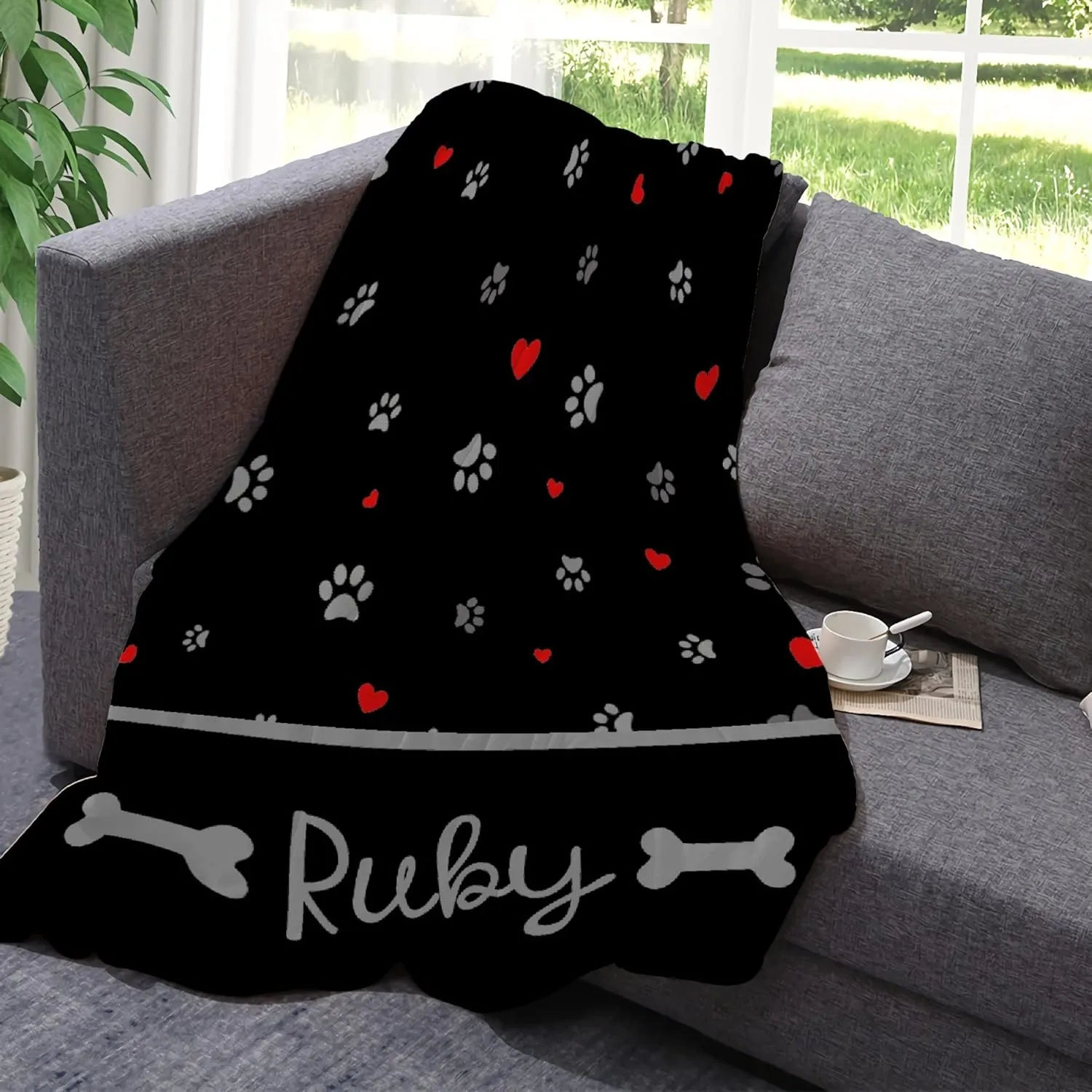 Personalized Photo Throw Blanket - Personalized Dog Blanket Paws Name and Love Heart for Kids/Adults/Family, Birthday Christmas Souvenir Gift 30"x40" for Toddlers Pets