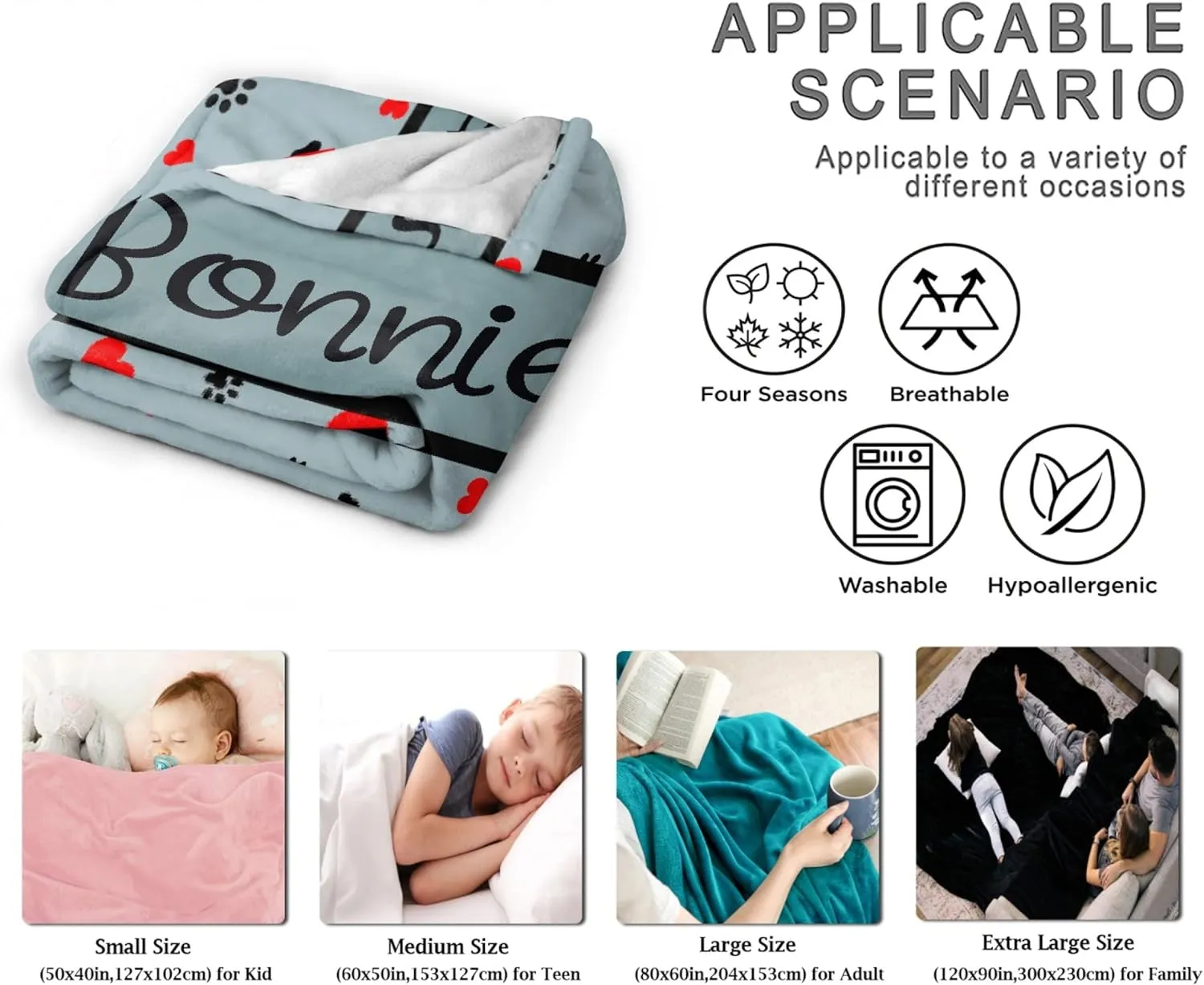 Personalized Photo Throw Blanket - Personalized Dog Blanket Paws Name and Love Heart for Kids/Adults/Family, Birthday Christmas Souvenir Gift 30"x40" for Toddlers Pets