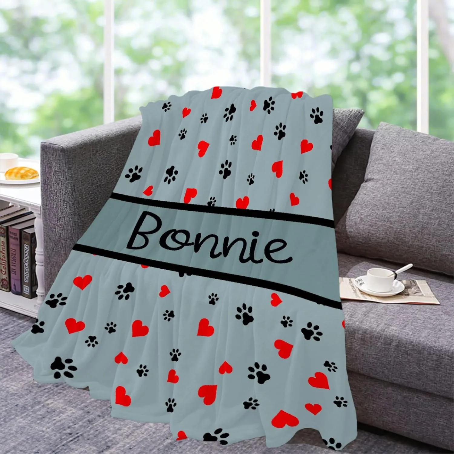 Personalized Photo Throw Blanket - Personalized Dog Blanket Paws Name and Love Heart for Kids/Adults/Family, Birthday Christmas Souvenir Gift 30"x40" for Toddlers Pets