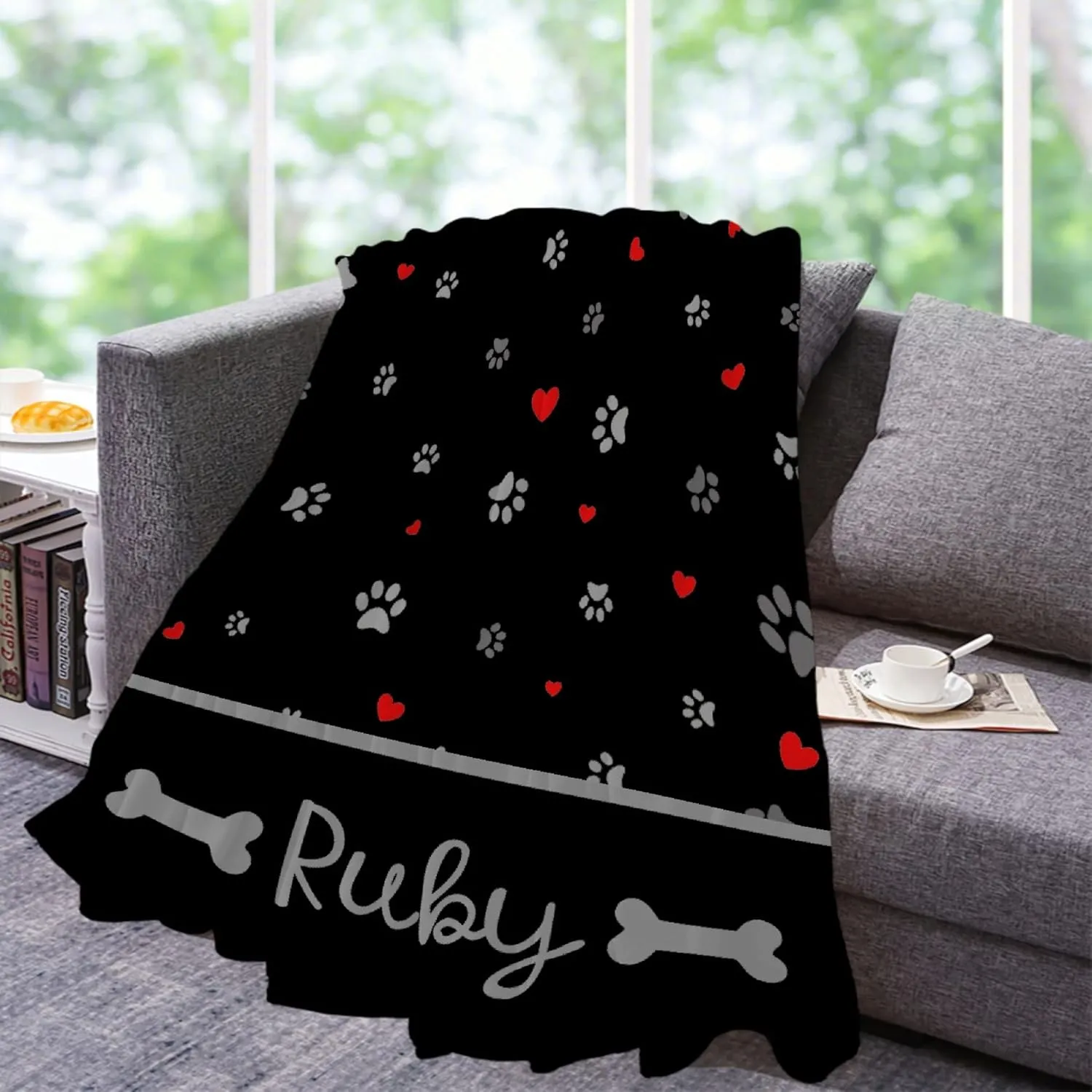 Personalized Photo Throw Blanket - Personalized Dog Blanket Paws Name and Love Heart for Kids/Adults/Family, Birthday Christmas Souvenir Gift 30"x40" for Toddlers Pets