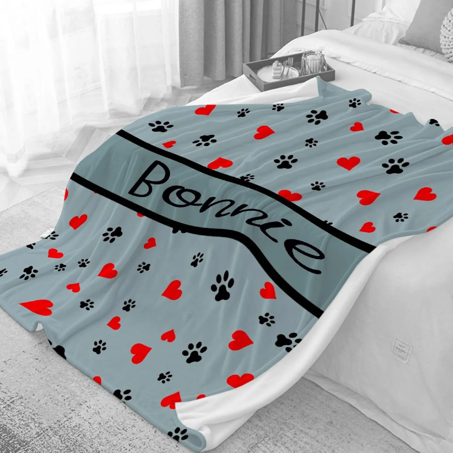 Personalized Photo Throw Blanket - Personalized Dog Blanket Paws Name and Love Heart for Kids/Adults/Family, Birthday Christmas Souvenir Gift 30"x40" for Toddlers Pets