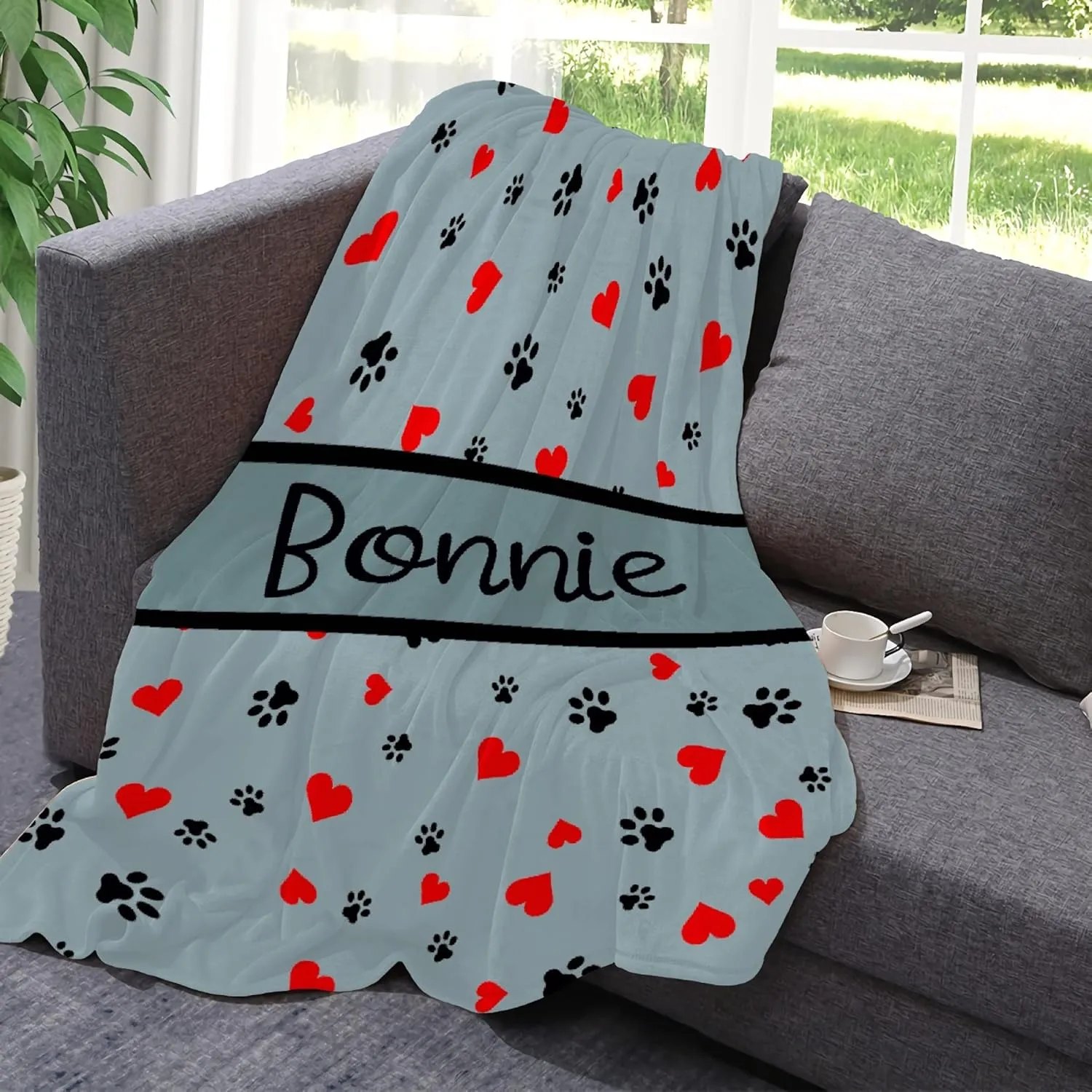 Personalized Photo Throw Blanket - Personalized Dog Blanket Paws Name and Love Heart for Kids/Adults/Family, Birthday Christmas Souvenir Gift 30"x40" for Toddlers Pets