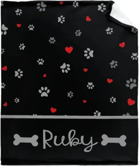 Personalized Photo Throw Blanket - Personalized Dog Blanket Paws Name and Love Heart for Kids/Adults/Family, Birthday Christmas Souvenir Gift 30"x40" for Toddlers Pets