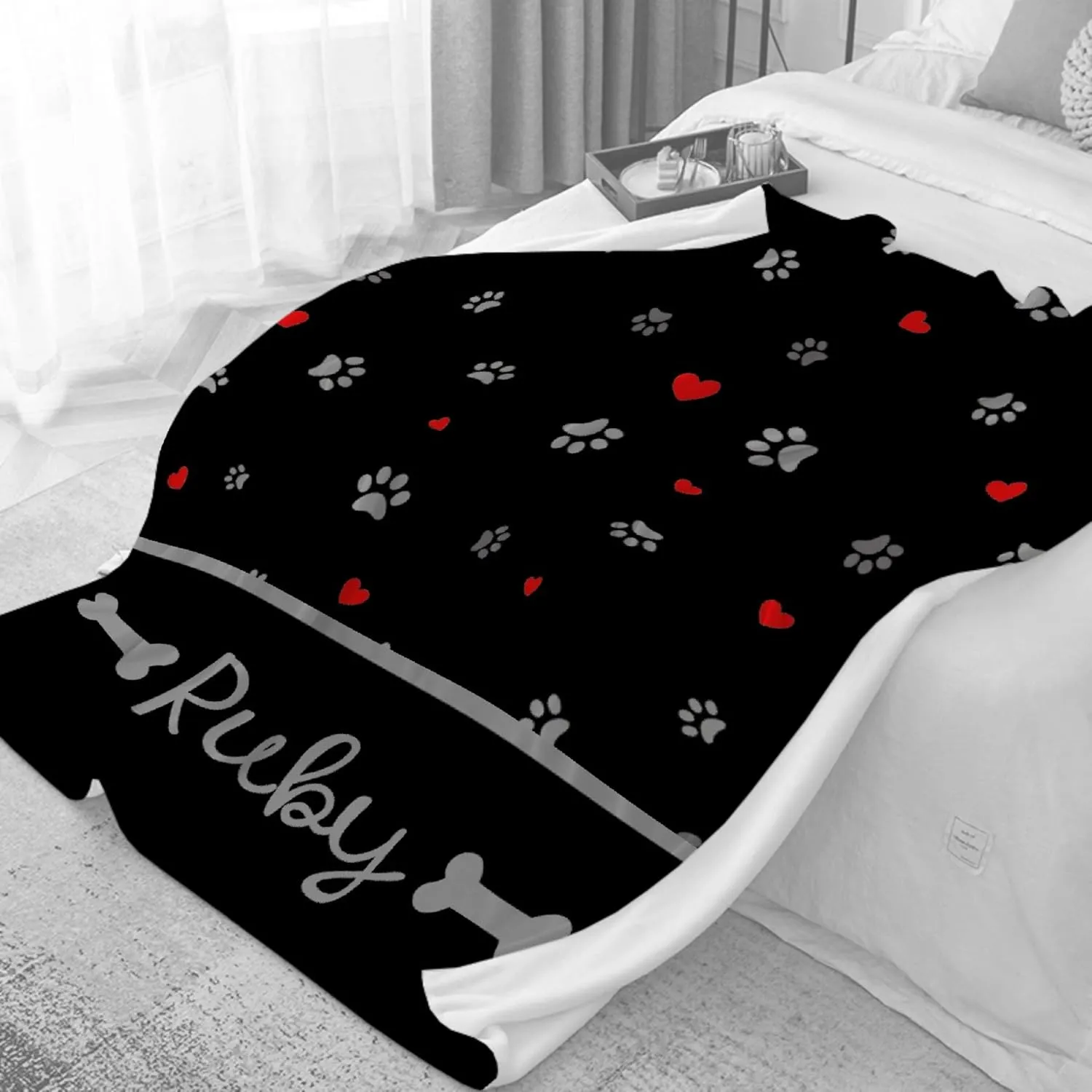 Personalized Photo Throw Blanket - Personalized Dog Blanket Paws Name and Love Heart for Kids/Adults/Family, Birthday Christmas Souvenir Gift 30"x40" for Toddlers Pets
