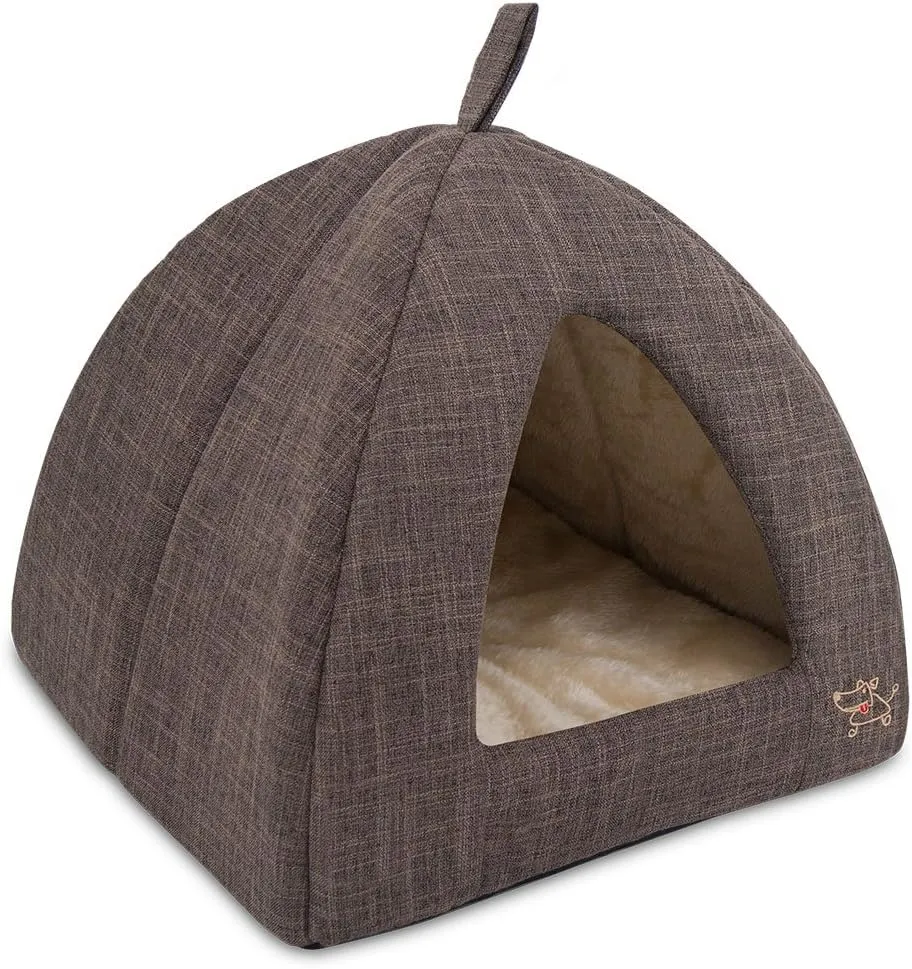 Pet Tent-Soft Bed for Dog and Cat by Best Pet Supplies - Brown Linen, 16" x 16" x H:14"