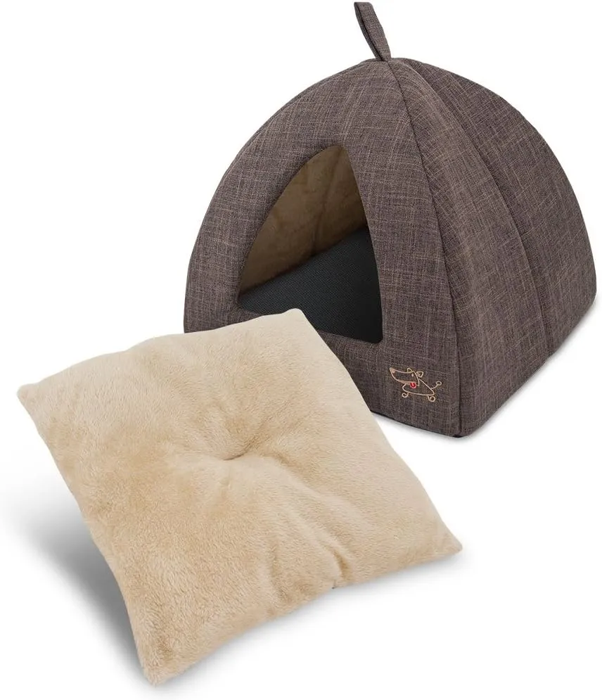 Pet Tent-Soft Bed for Dog and Cat by Best Pet Supplies - Brown Linen, 16" x 16" x H:14"