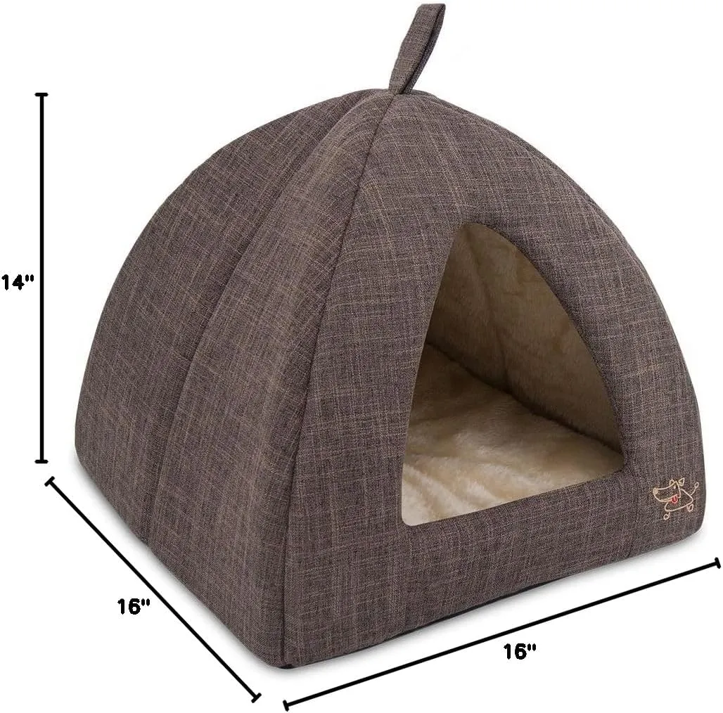 Pet Tent-Soft Bed for Dog and Cat by Best Pet Supplies - Brown Linen, 16" x 16" x H:14"