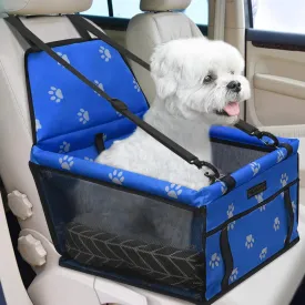 PetsHome Dog Car Seat Foldable Dog Car Booster Seat Waterproof Breathable Oxford Travel Bag for Small to Medium Dogs, Puppies, and Pets-Footprint Blue Mat