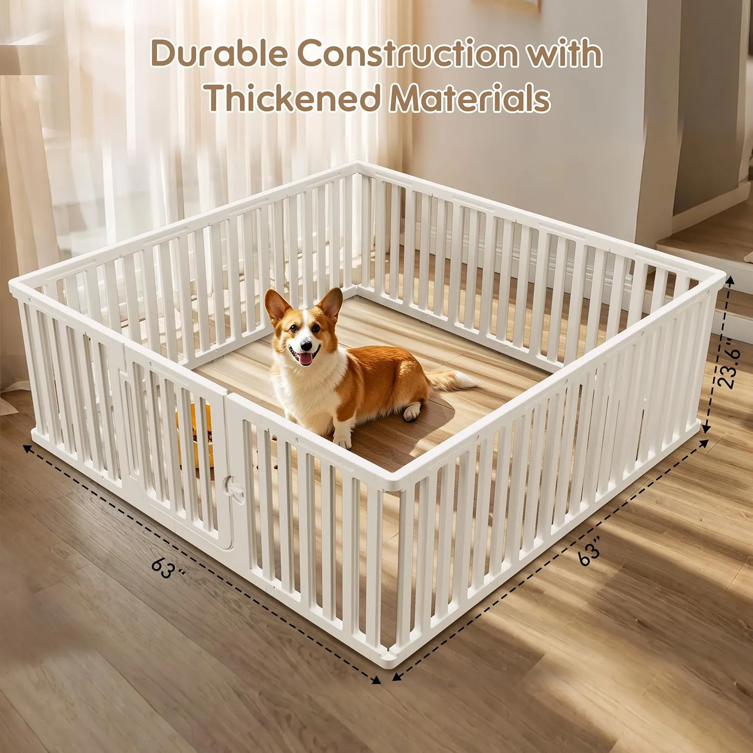 Plastic Dog Playpen for Indoor Outdoor, 15-Panel Portable Pet Fence, Puppy Playpen with Secure Locking Door Keep Pets Secure, Easy Assemble and Fold