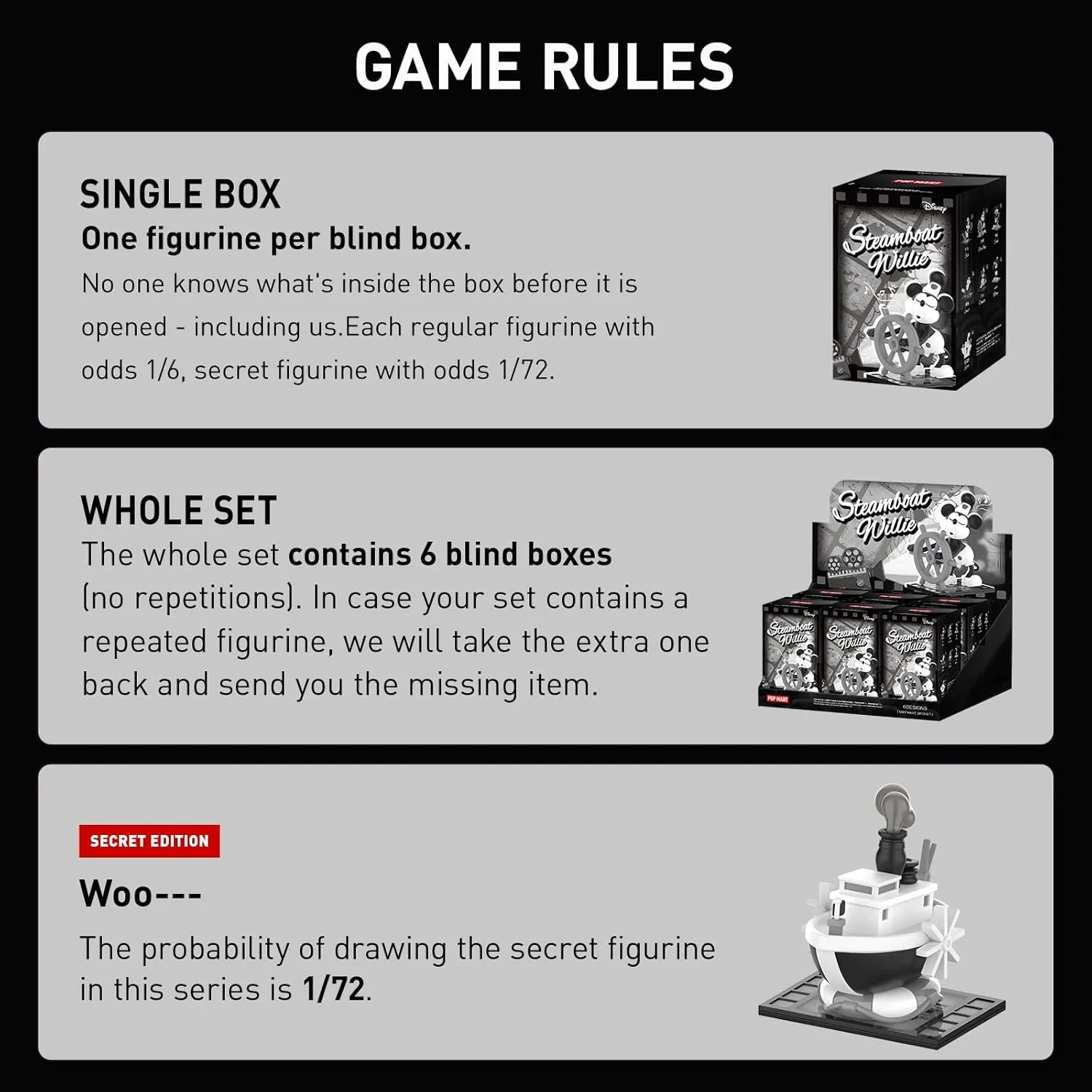 POP MART Disney Steamboat Willie Series Figures, Disney Blind Box Figures, Random Design Action Figures Collectible Toys Home Decorations, Holiday Birthday Gifts for Boys and Girls, Single Box