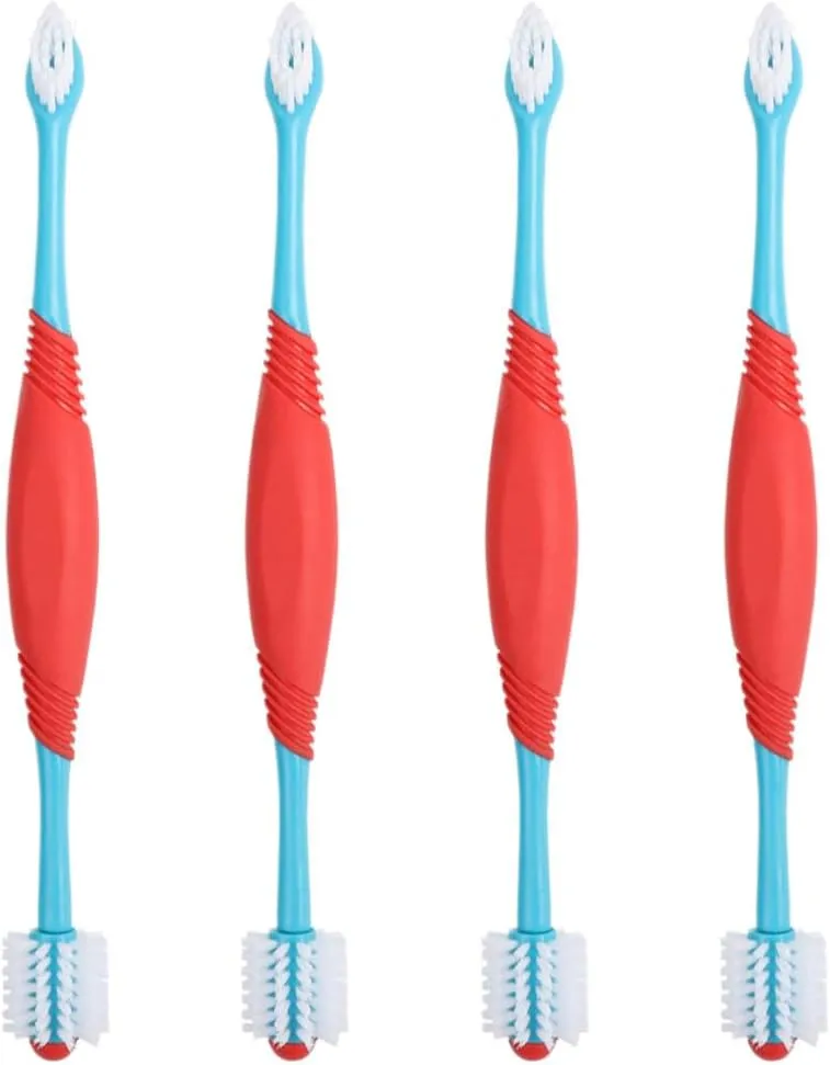 POPETPOP 4pcs Double-end Pet Toothbrush for and Cat Teeth Cleaning Handle Design for Comfort for Dogs High-Grade TPE Material for Pet Owners