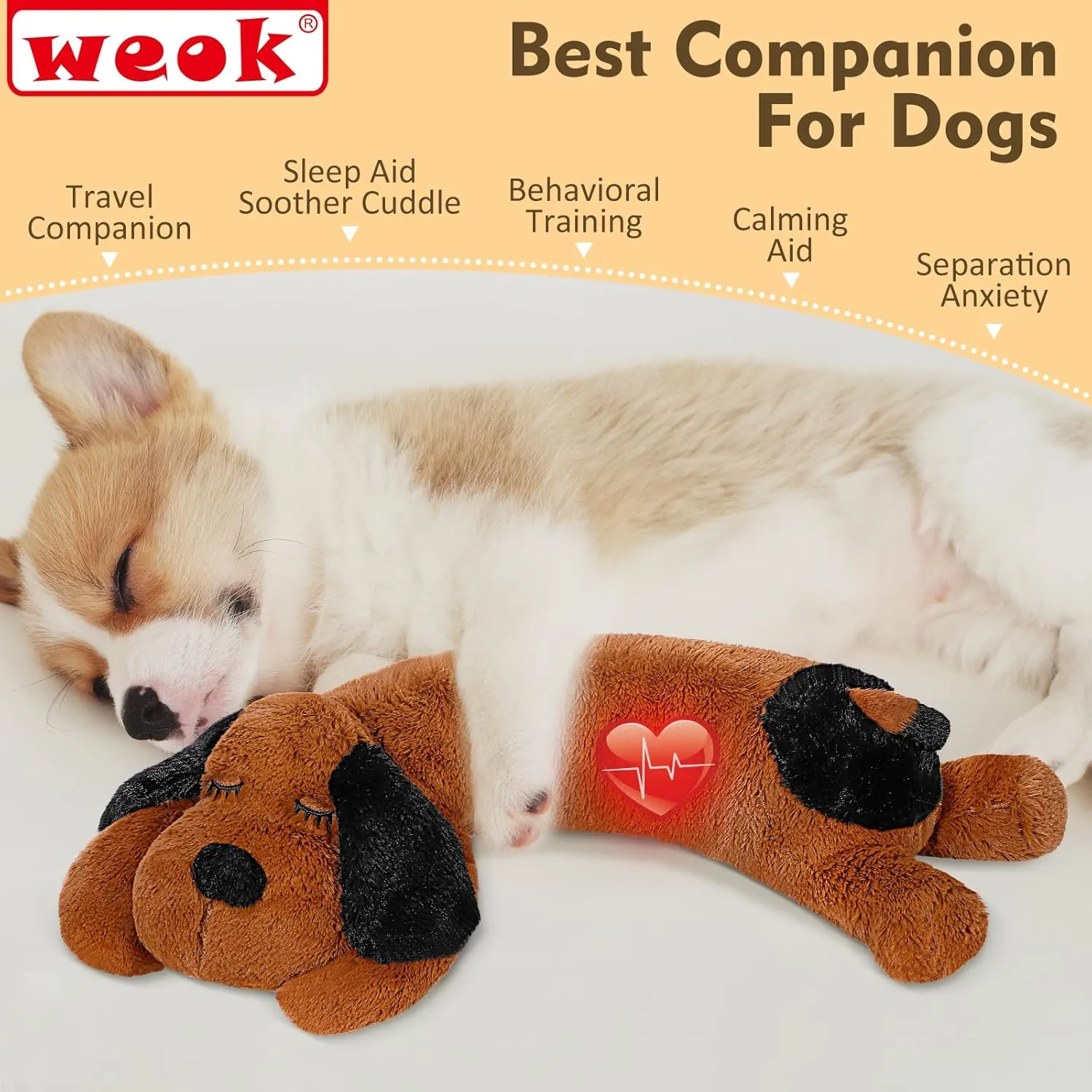 Puppy Heartbeat Toy for Separation Anxiety Relief, Heartbeat Stuffed Animal Anxiety Calming Behavioral Aid Plush Toy for Dogs Cats Pets