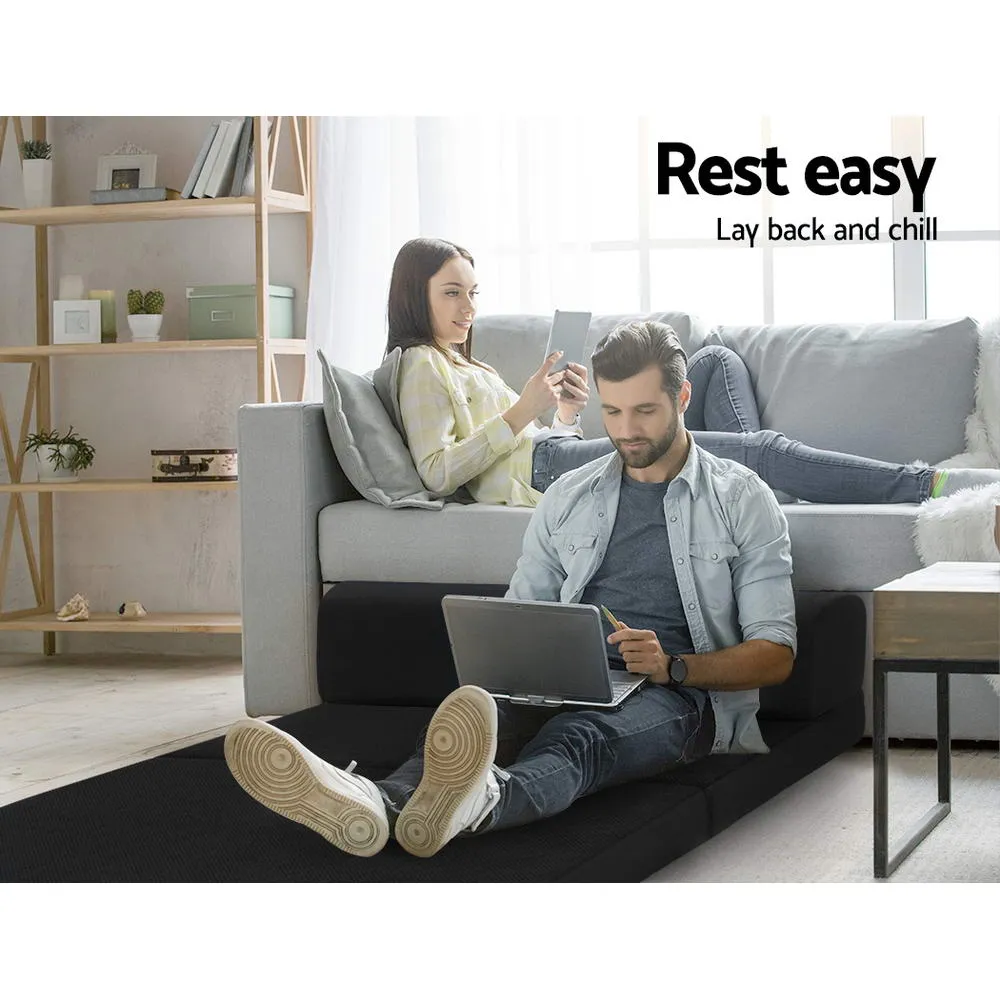 Scarlett 24cm Folding Foam Mattress Portable Double Sofa Bed Mat Air Mesh Fabric Black - Double