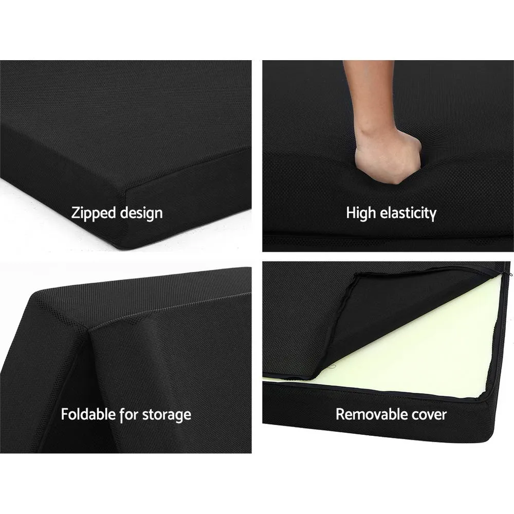 Scarlett 24cm Folding Foam Mattress Portable Double Sofa Bed Mat Air Mesh Fabric Black - Double