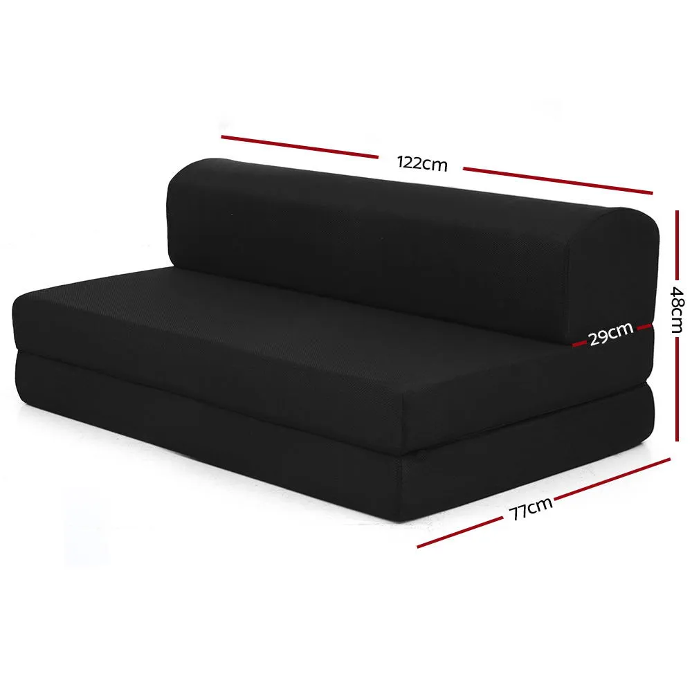 Scarlett 24cm Folding Foam Mattress Portable Double Sofa Bed Mat Air Mesh Fabric Black - Double